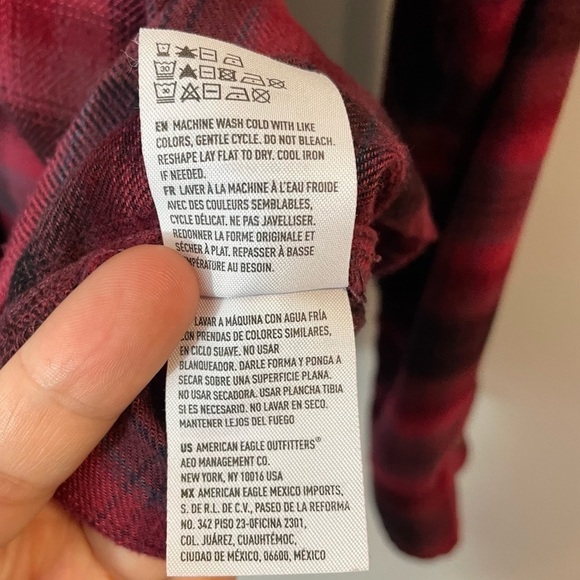 American Eagle Plaid Flannel Shirt Sm Red Boyfriend Fit Amazingly Soft Longline - Picture 11 of 12